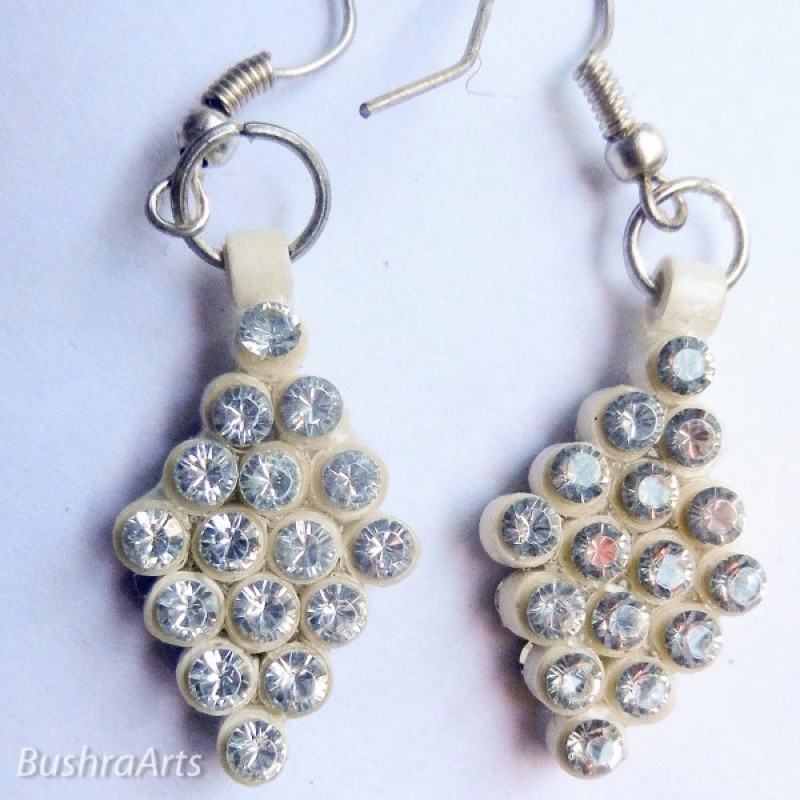 Quilled Rings Earrings White with Crystals